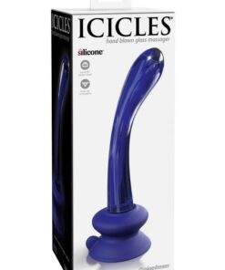 Icicles No. 89 Glass G-Spot Wand with Bendable Silicone Suction Cup - Blue