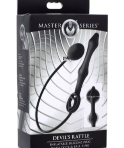 Master Series Devil`s Rattle Inflatable Silicone Plug with Cock Ring - Black