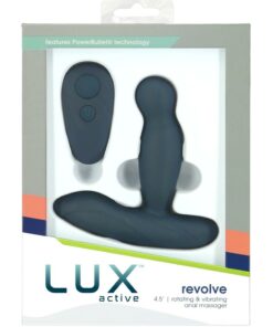 LUX Active Revolve Silicone Rechargeable Rotating and Vibrating Anal Massager with Remote Control - Navy