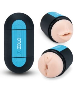 ZOLO Pleasure Pill Silicone Rechargeable Masturbator - Mouth and Anal - Black/Blue