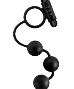 Anal Adventures Platinum Silicone Anal Beads with Vibrating Cock Ring - Black