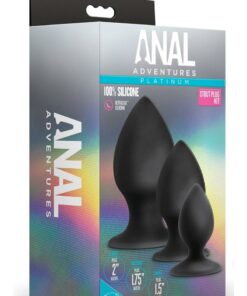 Anal Adventures Platinum Silicone Anal Stout Anal Plug Kit (Set of 3) - Black