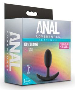 Anal Adventures Platinum Silicone Vibrating Slim Anal Plug - Small - Black