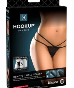 Hookup Panties Silicone Rechargeable Triple Teaser Panty Vibe with Remote Control - SM/LG - Black