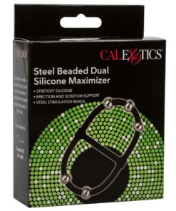 Steel Beaded Dual Silicone Maximizer Cock Ring - Black