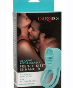 French Kiss Enhancer Silicone Rechargeable Cock Ring - Blue