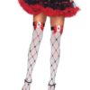 Leg Avenue Woven Diamond Card Suit Thigh High with Bow and Card Charm - O/S - White/Red/Black