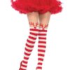 Leg Avenue Rudolph Reindeer Opaque Striped Pantyhose with Sheer Thigh High - O/S - Red/White