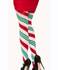 Leg Avenue Holiday Ribbon Striped Tights - O/S - Green/Red