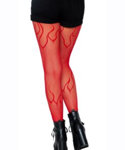 Leg Avenue Flame Net Tights - O/S - Red