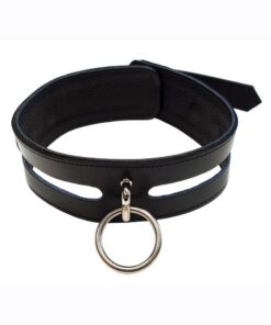 Rouge Leather Fashion Bondage Collar with O-Ring - Black
