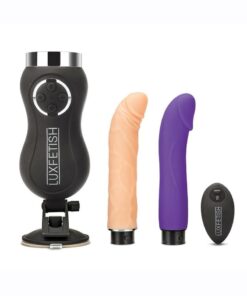 Lux Fetish Thrusting Rechargeable Compact Sex Machine with Remote Control - Vanilla/Purple