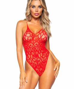 Leg Avenue Seamless Scroll Lace with Nearly Naked Strappy Back - O/S - Red