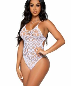 Leg Avenue Seamless Scroll Lace with Nearly Naked Strappy Back - O/S - White