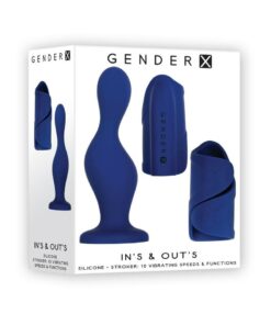 Gender X Ins and Outs Rechargeable Silicone Dildo and Stroker Set (2 piece) - Blue