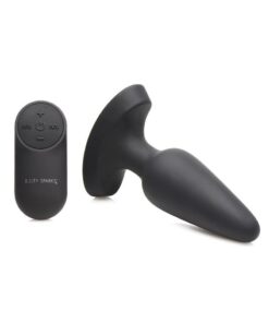 Booty Sparks Laser Heart Rechargeable Silicone Anal Plug with Remote Control - Medium - Black with Red Lights