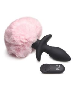 Tailz Moving and Vibrating Bunny Tails Rechargeable Silicone Anal Plug With Remote Control - Pink/Black