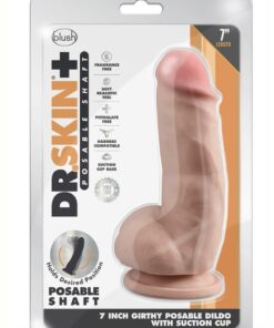 Dr. Skin Plus Girthy Posable Dildo with Balls and Suction Cup 7in - Vanilla