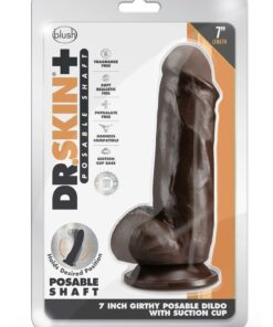 Dr. Skin Plus Girthy Posable Dildo with Balls and Suction Cup 7in - Chocolate