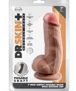 Dr. Skin Plus Girthy Posable Dildo with Balls and Suction Cup 7in - Caramel