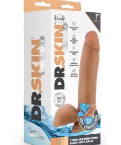 Dr. Skin Glide Self Lubricating Dildo with Balls 7in - Caramel