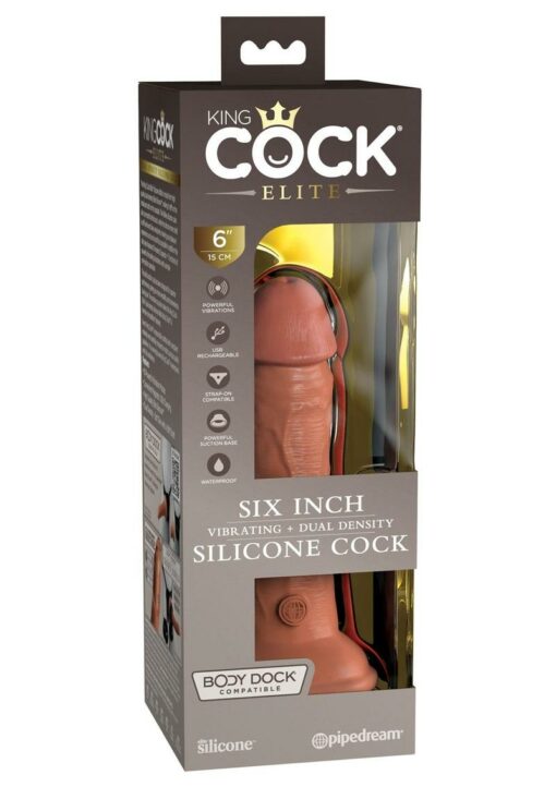 King Cock Elite Dual Density Vibrating Rechargeable Silicone Dildo 6in - Caramel