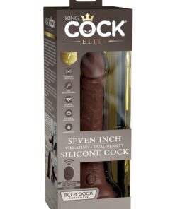 King Cock Elite Dual Density Vibrating Rechargeable Silicone with Remote Control Dildo 7in - Chocolate