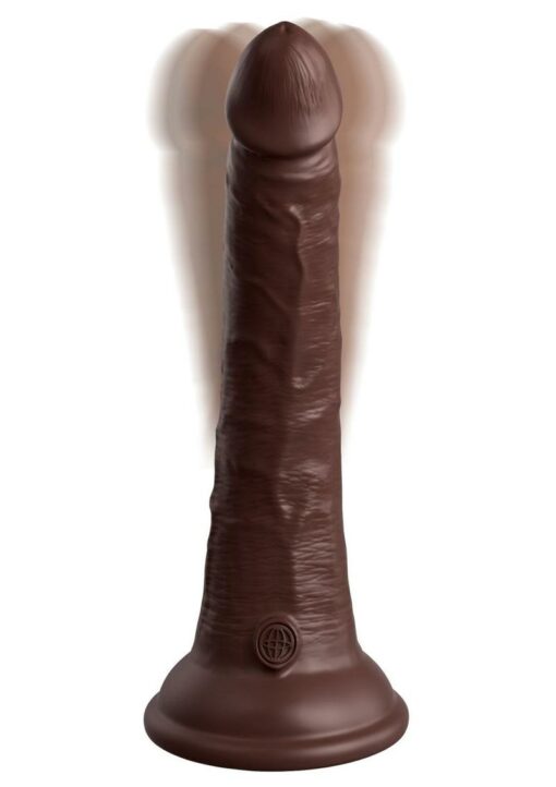 King Cock Elite Dual Density Vibrating Rechargeable Silicone with Remote Control Dildo 7in - Chocolate