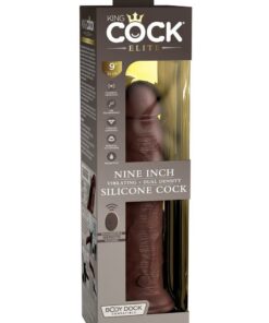 King Cock Elite Dual Density Vibrating Rechargeable Silicone Dildo with Remote Control Dildo 9in - Chocolate