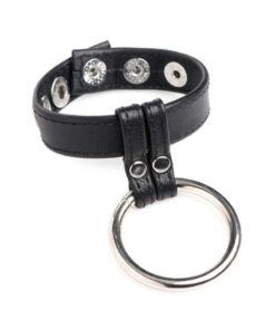 Cock Gear Leather and Steel Cock and Ball Ring - Black