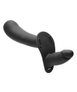 Strap U 28x Rechargeable Silicone 28X Large Double Dildo with Harness and Remote Control - Black