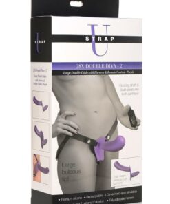Strap U 28x Rechargeable Silicone 28X Large Double Dildo with Harness and Remote Control - Purple