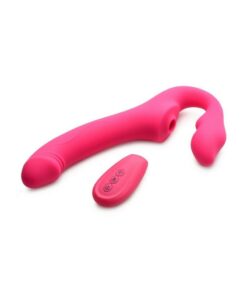 Strap U Licking Vibrating Rechargeable Silicone Strapless Strap-On with Remote Control - Pink