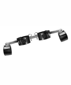 Strict Leather Adjustable Swiveling Spreader Bar with Leather Cuffs - Silver/Black