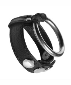 Strict Leather and Steel Cock and Ball Ring - Black/Silver
