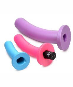 Strap U Triple Peg 28X Vibrating Rechargeable Silicone Dildo Set with Remote Control (5 piece) - Assorted Colors