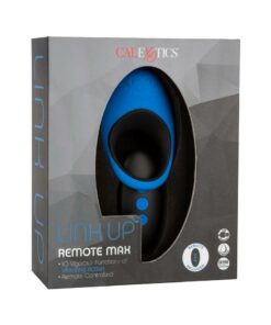 Link Up Remote Max Rechargeable Silicone Dual Stimulating Cock Ring with Remote Control - Blue/Black