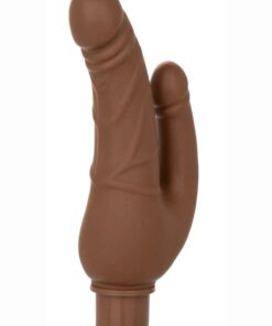 Rechargeable Power Stud Over and Under Silicone Vibrating Double Dong - Chocolate