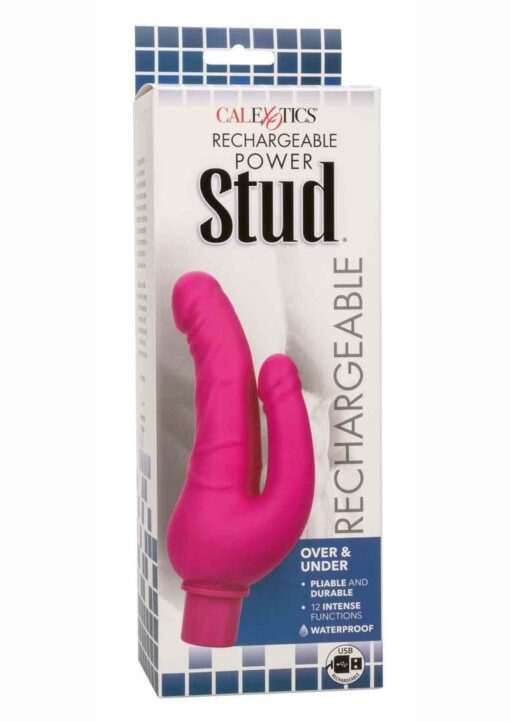 Rechargeable Power Stud Over and Under Silicone Vibrating Double Dong - Pink