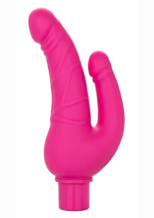 Rechargeable Power Stud Over and Under Silicone Vibrating Double Dong - Pink