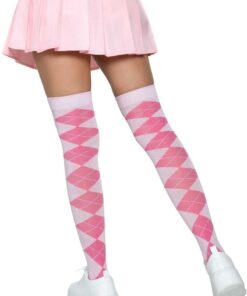 Leg Avenue Argyle Knit Over The Knee Socks - O/S - Pink