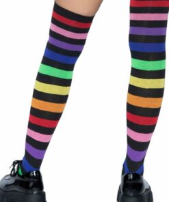 Acrylic Rainbow Stripe Thigh High Socks - O/S