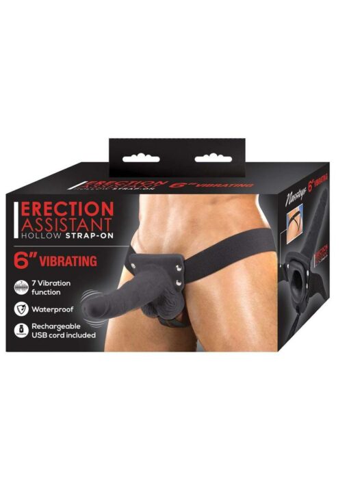 Erection Assistant Hollow Vibrating Strap-On 6in - Black