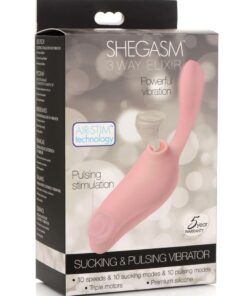 Shegasm 3-Way Elixir Rechargeable Silicone Sucking and Pulsing Vibrator - Pink