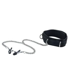 Ouch! Velcro Collar with Nipple Clamps - Black