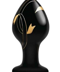 Secret Kisses Handblown Glass Anal Plug 3.5in - Black/Gold