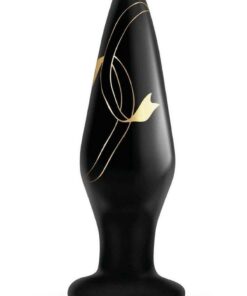 Secret Kisses Handblown Glass Anal Plug 4.5in - Black/Gold