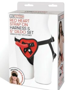 Lux Fetish Red Heart Strap on Harness and Silicone Dildo Set 5in
