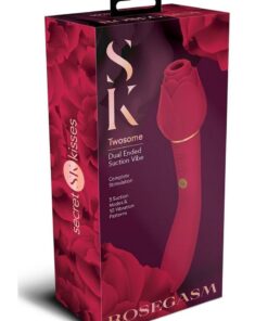 Secret Kisses Rosegasm Twosome Rechargeable Silicone Dual End Vibrator with Clitoral Stimulator - Red