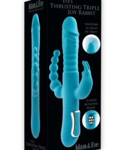 Adam and Eve Eve`s Thrusting Triple Joy Rechargeable Silicone Rabbit - Blue